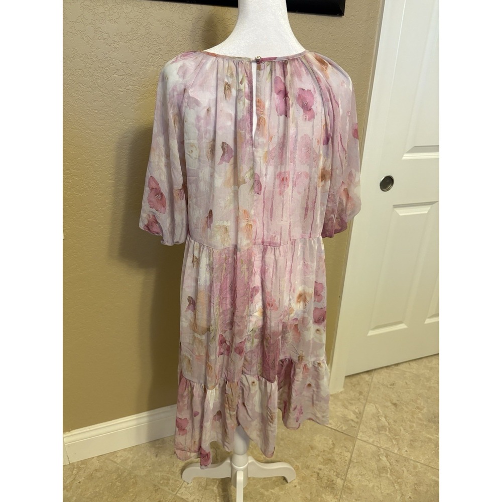 Melloday, Anthropologie Chiffon Watercolor Dress, Boho, Pink, White, Purple, S - Picture 4 of 9